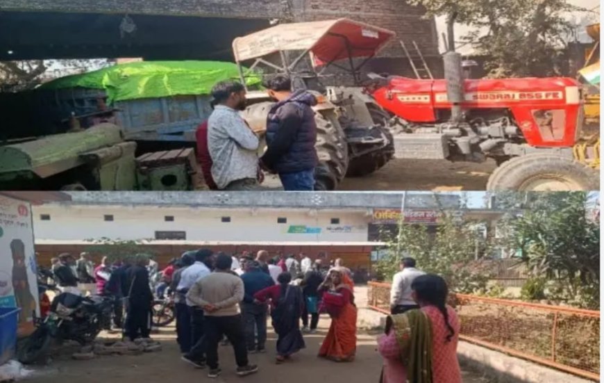 महाराजगंज घुघली मे दसगातर के दिन खून से लाल हुआ घाट बालू लदे ट्रेक्टर टाली ने तीन महिलाओ को कुचला, ड्राइवर फरार